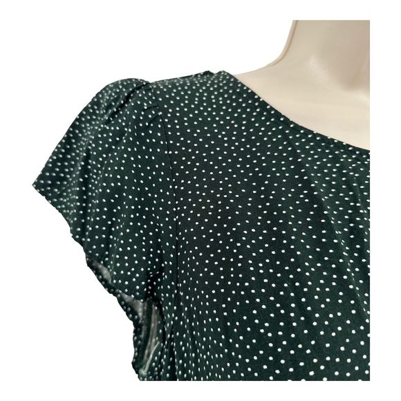 Loft Dress Size 6 Green White Polka Dot Mini Tie Faux Wrap Short Sleeve Casual - Picture 3 of 7
